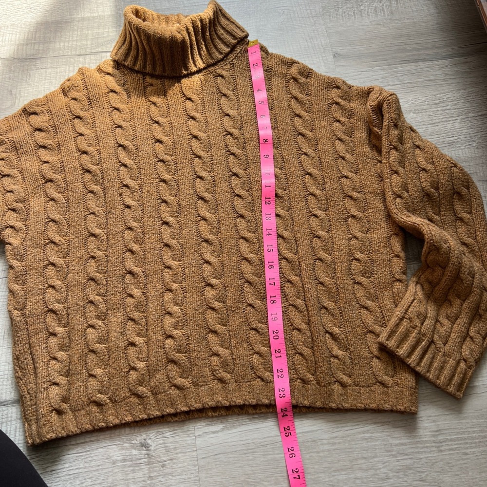 Abercrombie & Fitch Cable Knit Turtleneck Sweater M Chunky Wool Alpaca Brown - Picture 3 of 9